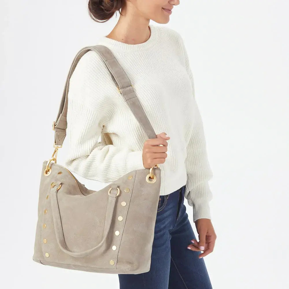 Daniel Lrg Leather Tote Bag Grey Natural/Brushed Gold-Rebel Romance