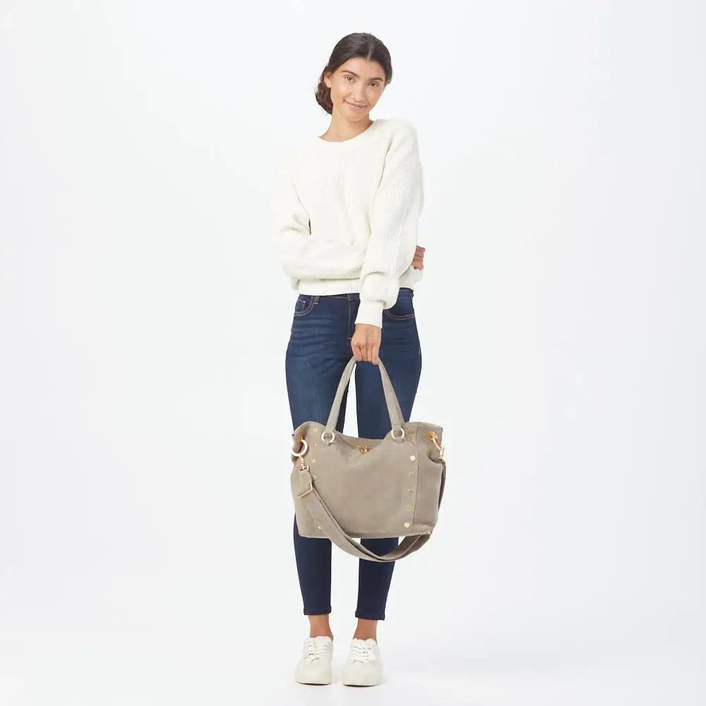 Daniel Lrg Leather Tote Bag Grey Natural/Brushed Gold-Rebel Romance