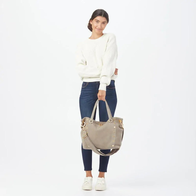 Daniel Lrg Leather Tote Bag Grey Natural/Brushed Gold-Rebel Romance