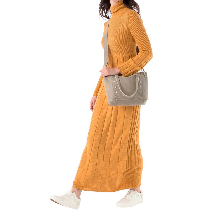 Daniel Med Leather Satchel Bag Grey Natural/Brushed Gold-Rebel Romance