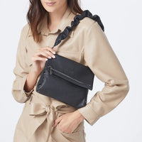 Leather Scrunchie Bag Ruched Strap Black/Gunmetal-Rebel Romance