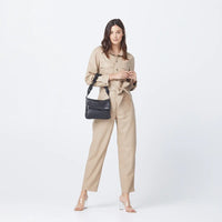 Leather Scrunchie Bag Ruched Strap Black/Gunmetal-Rebel Romance