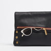 VIP Lrg Oversized Crossbody Clutch Black/Brushed Gold Red Zip-Rebel Romance