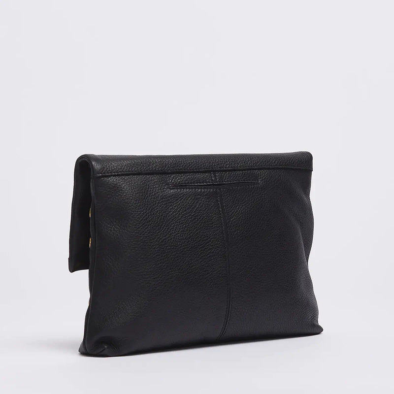 VIP Lrg Oversized Crossbody Clutch Black/Brushed Gold Red Zip-Rebel Romance