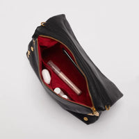 VIP Lrg Oversized Crossbody Clutch Black/Brushed Gold Red Zip-Rebel Romance