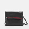 VIP Med Zippered Leather Crossbody Clutch Black/Gunmetal Red Zip-Rebel Romance