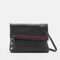 VIP Med Zippered Leather Crossbody Clutch Black/Gunmetal Red Zip-Rebel Romance