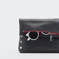 VIP Med Zippered Leather Crossbody Clutch Black/Gunmetal Red Zip-Rebel Romance