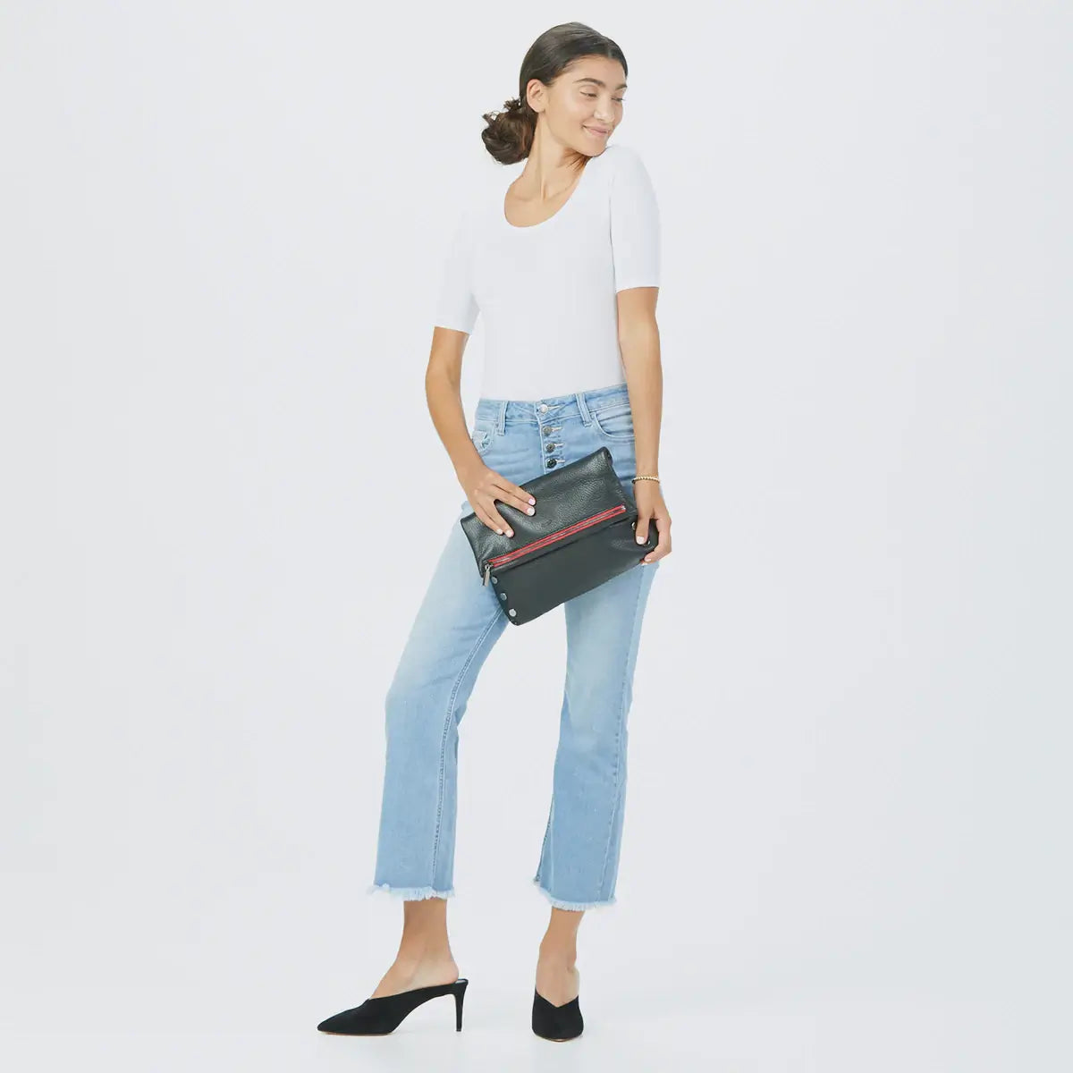 VIP Med Zippered Leather Crossbody Clutch Black/Gunmetal Red Zip-Rebel Romance