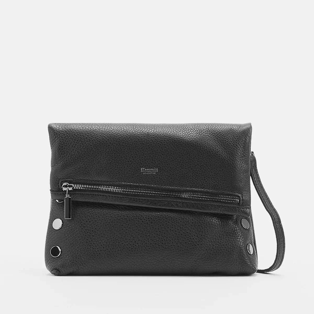 VIP Med Zippered Leather Crossbody Clutch Black/Gunmetal-Rebel Romance