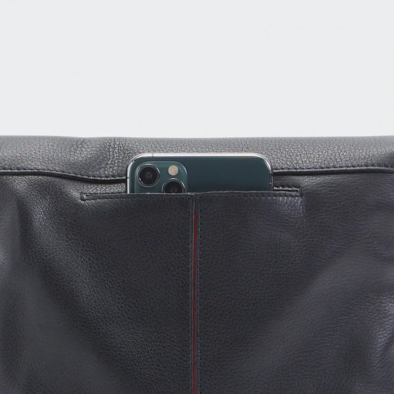 VIP Med Zippered Leather Crossbody Clutch Black/Gunmetal-Rebel Romance