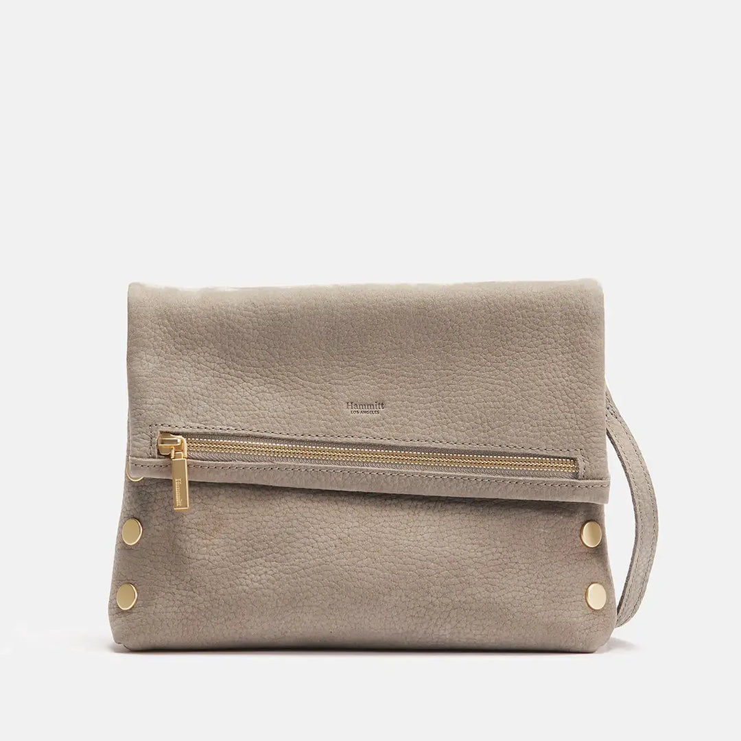 Hammitt VIP Med Zippered Suede Crossbody Clutch Grey Natural/Brushed Gold-4621-Gry-Gld-Rebel Romance