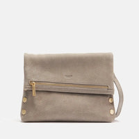 VIP Med Zippered Suede Crossbody Clutch Grey Natural/Brushed Gold-Rebel Romance