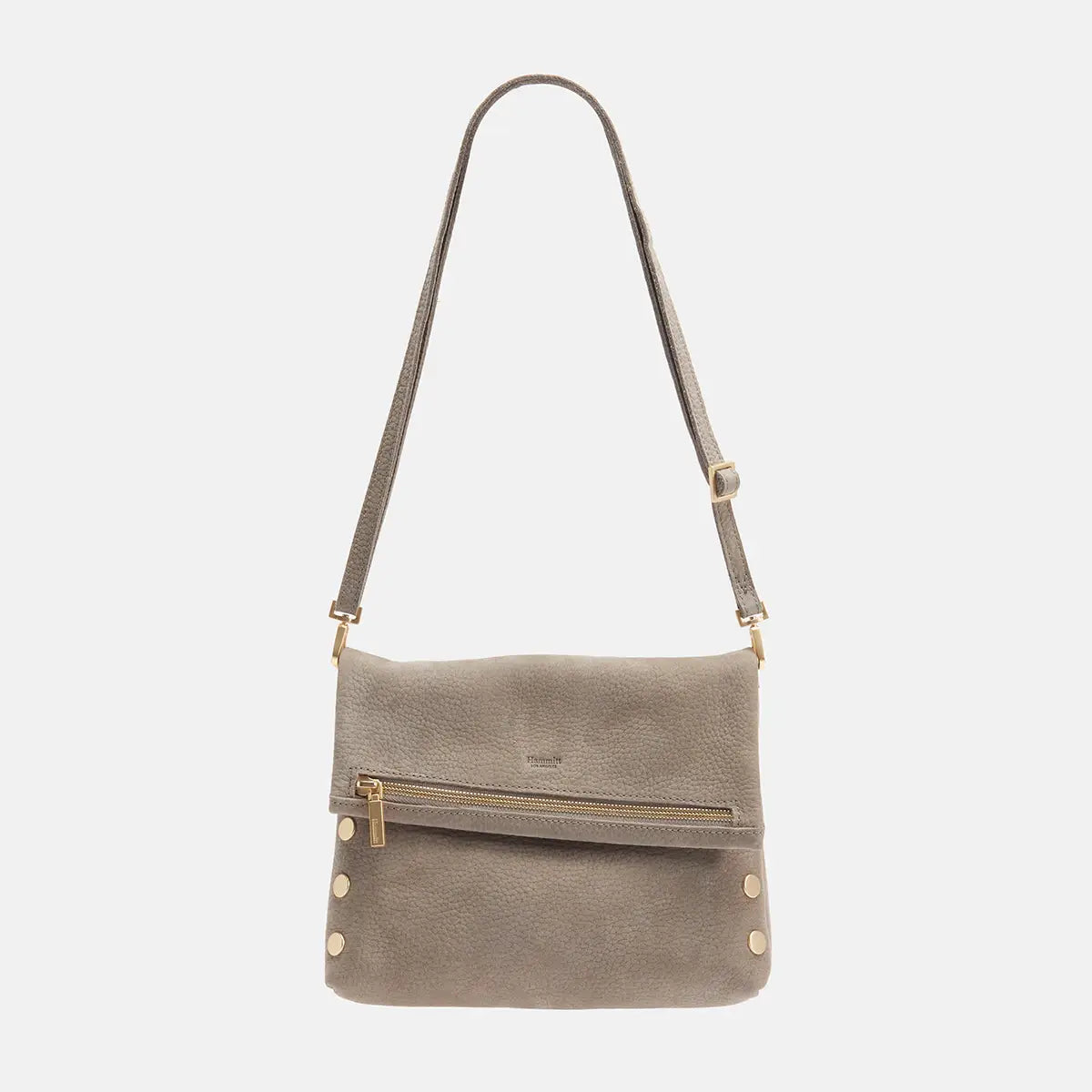 VIP Med Zippered Suede Crossbody Clutch Grey Natural/Brushed Gold-Rebel Romance