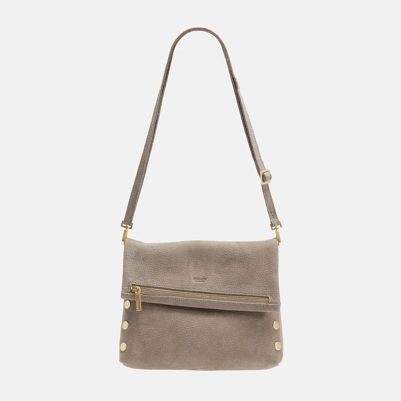 VIP Med Zippered Suede Crossbody Clutch Grey Natural/Brushed Gold-Rebel Romance