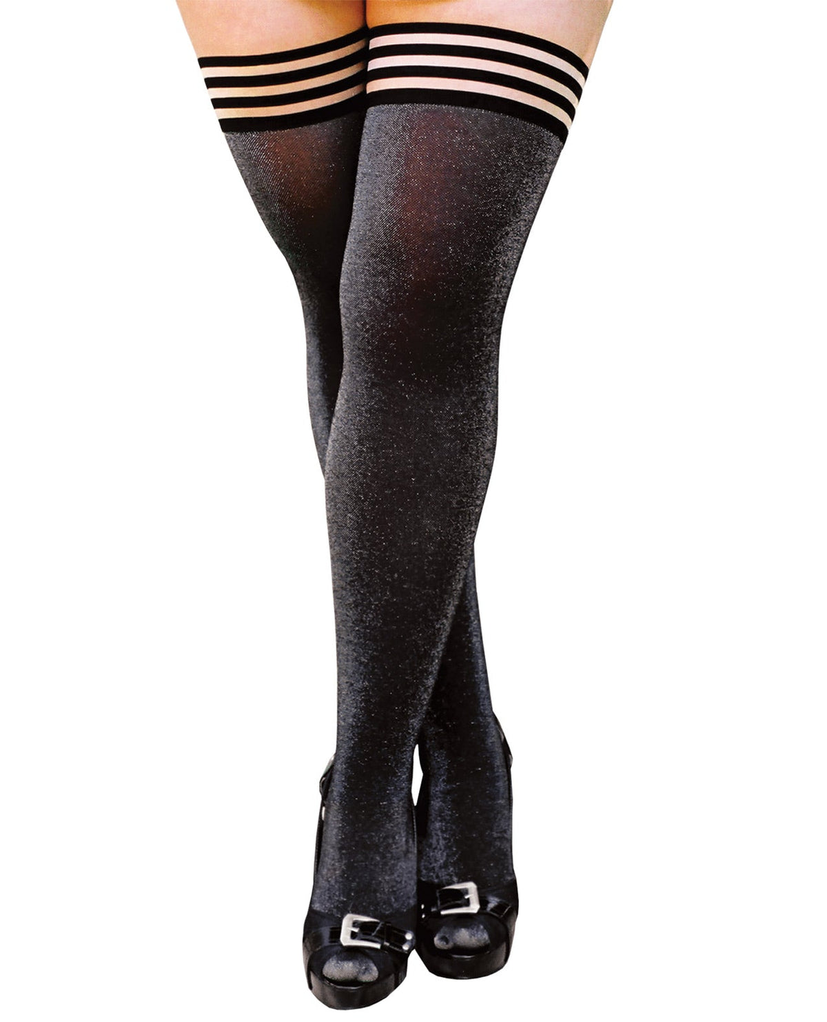 Kixies Kaylee Grey Shimmer Thigh Highs-Rebel Romance