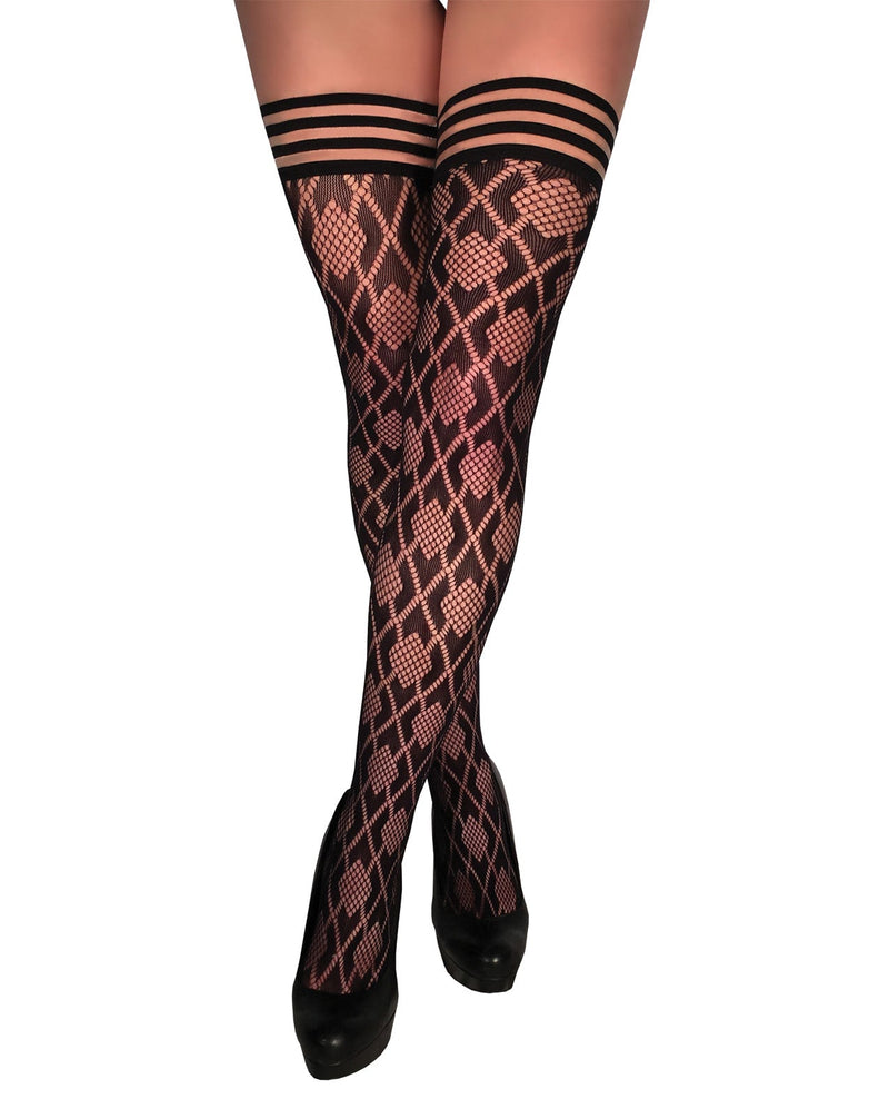 Kixies Elle Fishnet Diamond Thigh Highs Black-Rebel Romance
