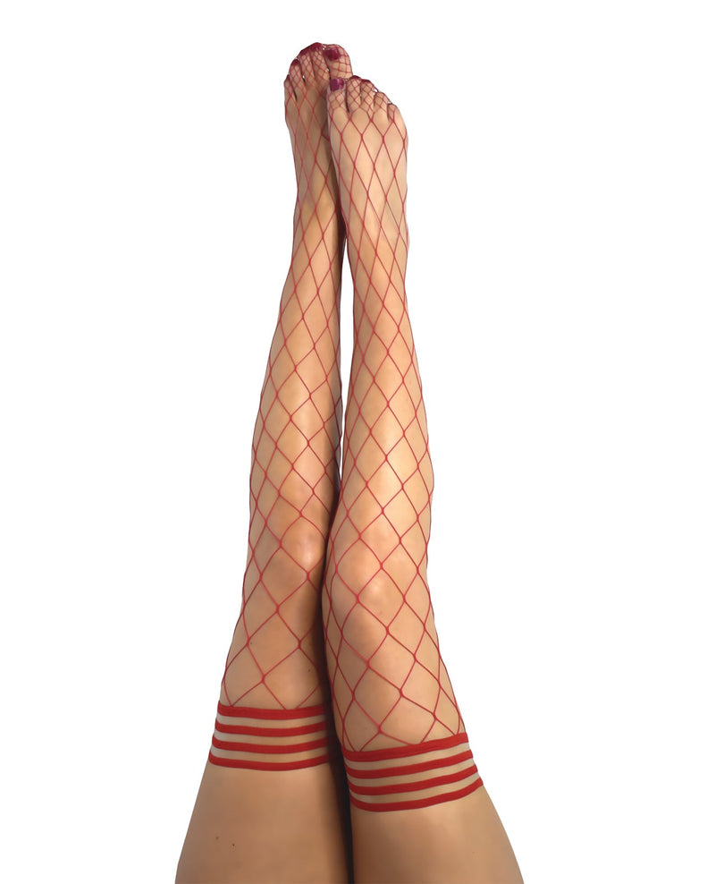 Kixies Claudia Large Net Fishnet Thigh Highs Red-Rebel Romance