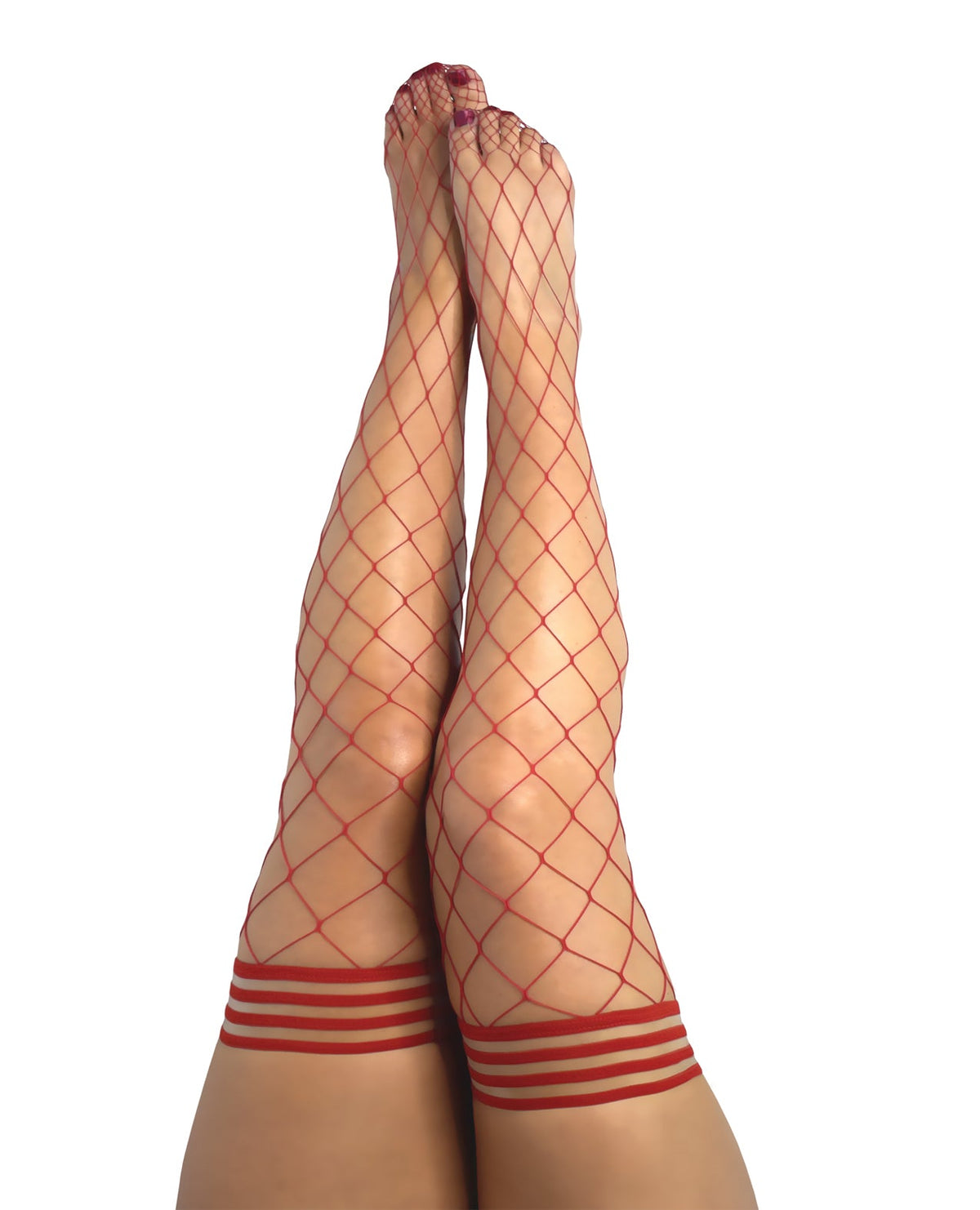 Kixies Claudia Large Net Fishnet Thigh Highs Red-Rebel Romance