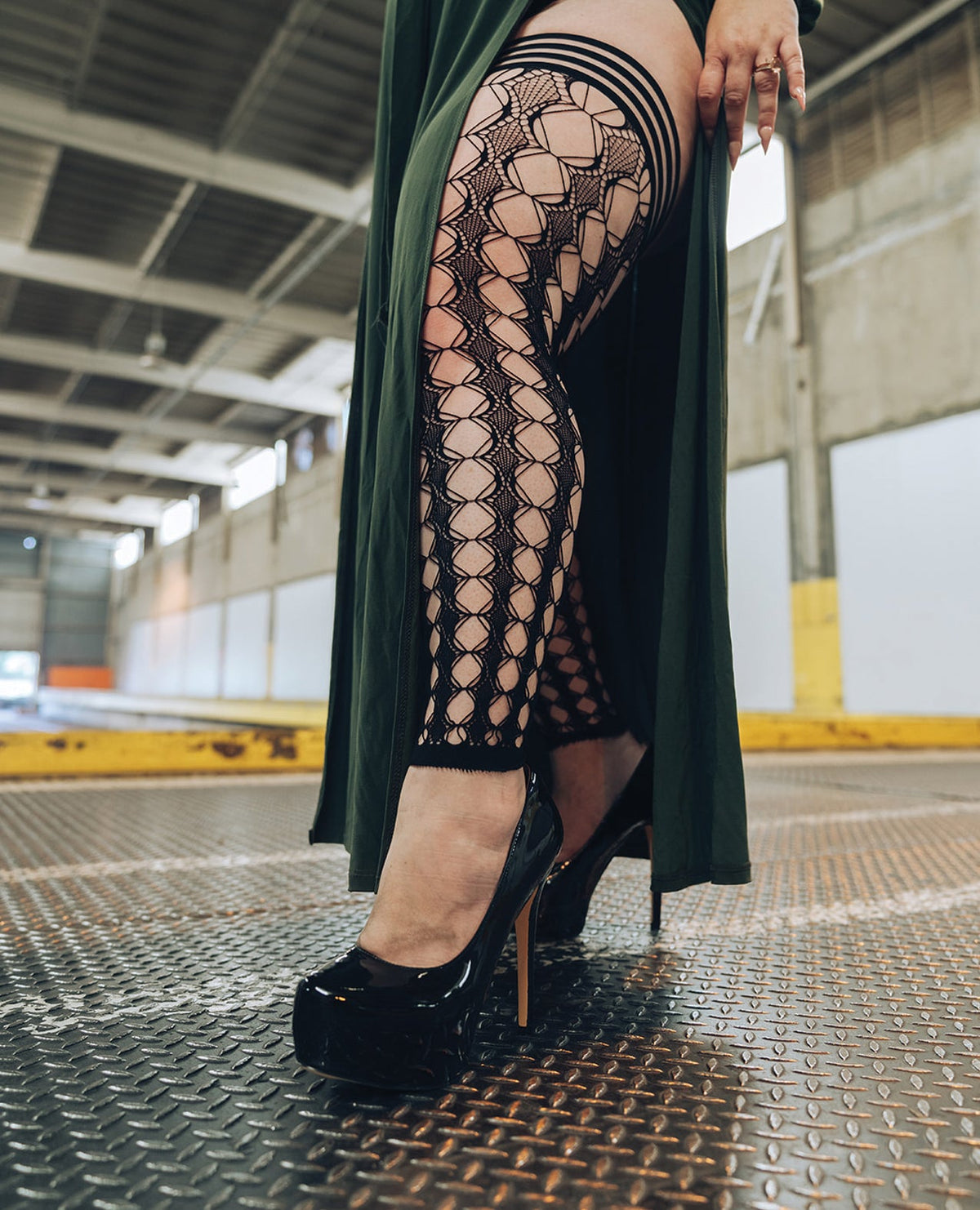Kixies Jo Circle Fishnet Footless Thigh High Black-Rebel Romance