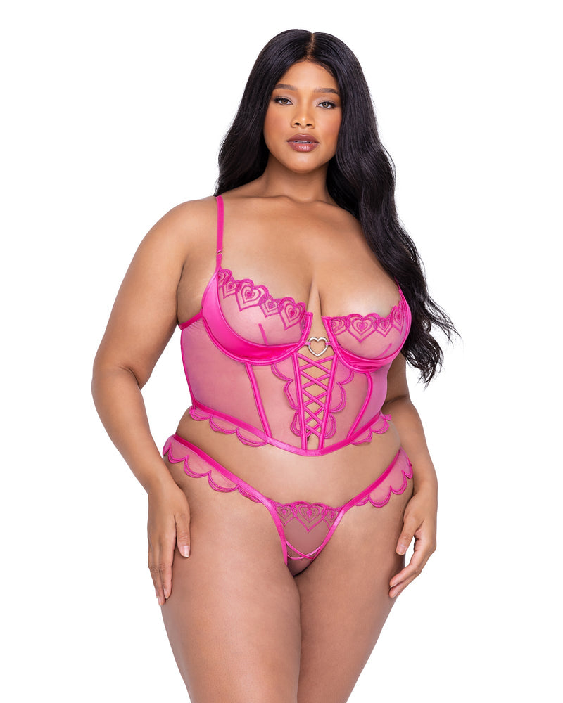Roma Confidential Bubblegum Heart Bustier Set Pink Plus Size-Rebel Romance