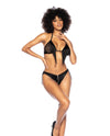 Mapale Fringe Halter Top & Open Back Bottom w/Front Zipper Set Black-Rebel Romance