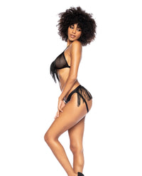 Mapale Fringe Halter Top & Open Back Bottom w/Front Zipper Set Black-Rebel Romance
