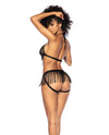 Mapale Fringe Halter Top & Open Back Bottom w/Front Zipper Set Black-Rebel Romance