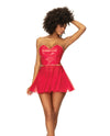 Mapale Wet Look Two in One Bustier Babydoll Set Red-Rebel Romance