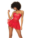 Mapale Wet Look Two in One Bustier Babydoll Set Red-Rebel Romance