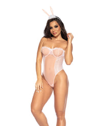 Mapale Sexy Bunny Underwire Bodysuit w/Lace Up Back & Head Piece Costume-Rebel Romance