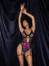 Mapale Flower Print Mesh Underwire Teddy w/Detachable Garter Straps-Rebel Romance