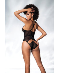 Mapale Mesh Cut Out Strappy Bodysuit Black-Rebel Romance