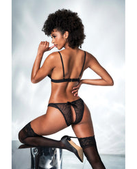 Mapale Mesh Cut Out Bra & Crotchless Panty Set Black-Rebel Romance