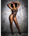 Mapale Floral Lace & Mesh Underwire Bodysuit w/Lace Up Back Black-Rebel Romance