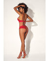 Mapale Shadow Stripe Underwire Bra Set w/Heart Detail & Crotchless Bottom Red-Rebel Romance