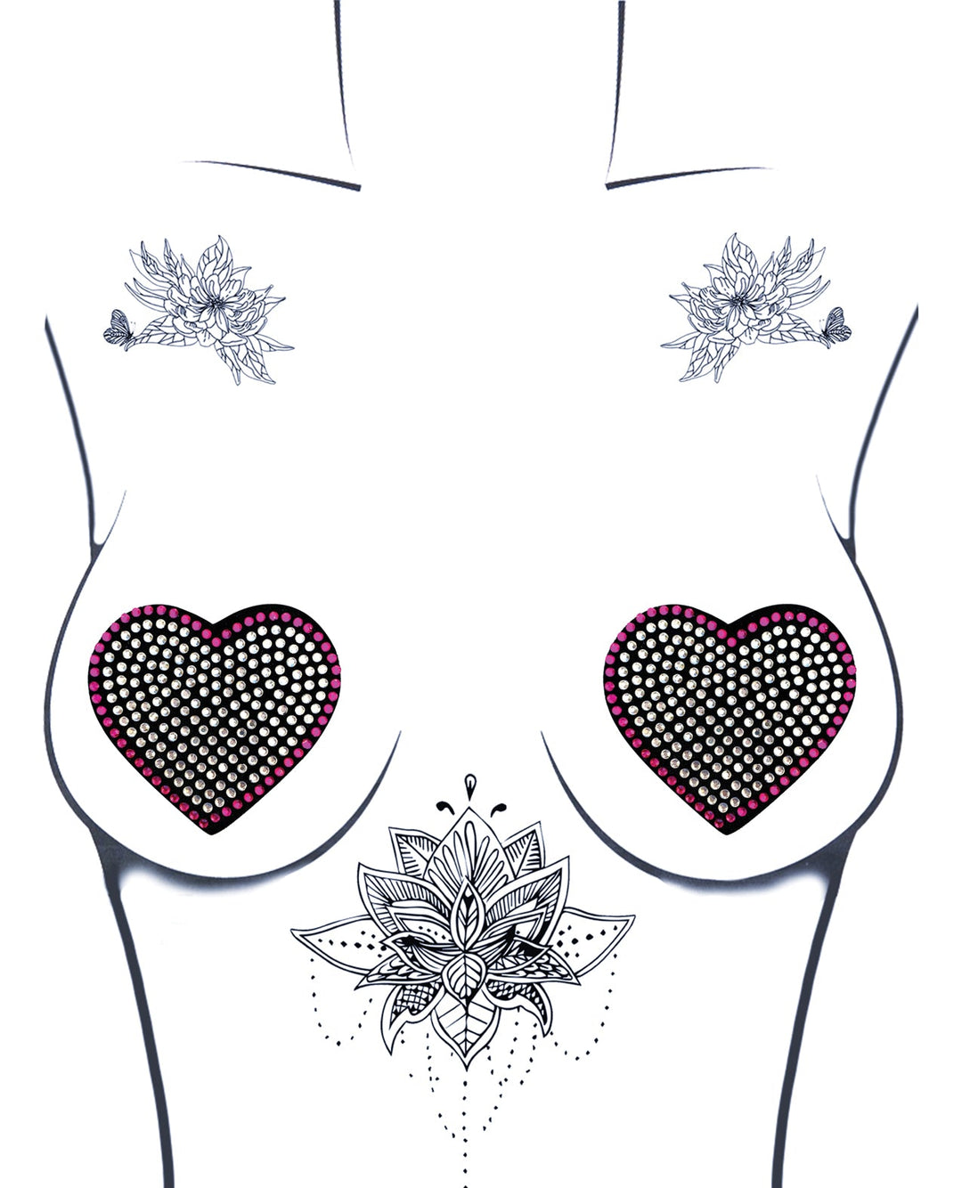 Burlesque Heart N' Soul Crystal Heart Pasties Pink/Clear