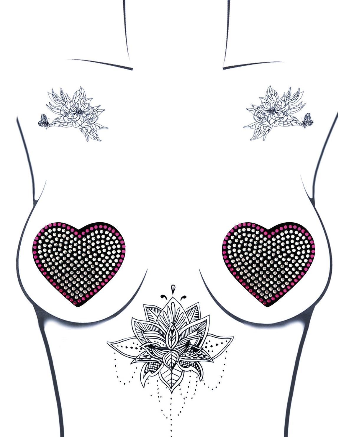 Burlesque Heart N' Soul Crystal Heart Pasties Pink/Clear-Rebel Romance