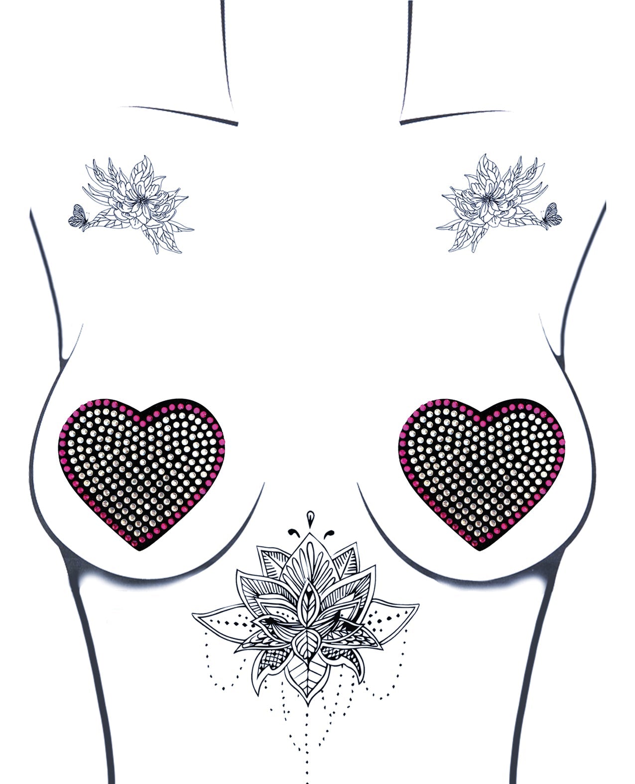 Burlesque Heart N' Soul Crystal Heart Pasties Pink/Clear-Rebel Romance