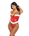 Holiday Santa's Entourage Boned Velvet Bustier w/Marabou Trim & G-String-Rebel Romance