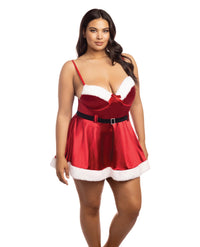 Curvy Holiday Vixen Velvet Babydoll Red/White-Rebel Romance
