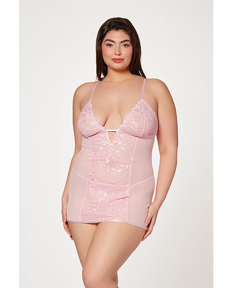 Seven 'til Midnight Queen Floral Mesh Chemise & G-String Pink-Rebel Romance