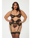 Seven 'til Midnight Queen Valentines Heart Embroidered Mesh Waspie Bra Set-Rebel Romance