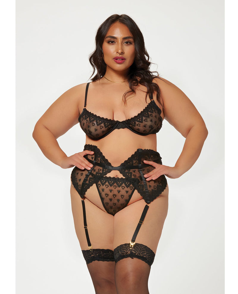 Seven 'til Midnight Queen Valentines Heart Embroidered Mesh Waspie Bra Set-Rebel Romance