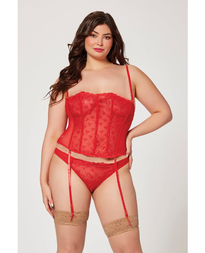 Seven 'til Midnight Queen Valentines Heart Embroidered Mesh Bustier & Panty Red