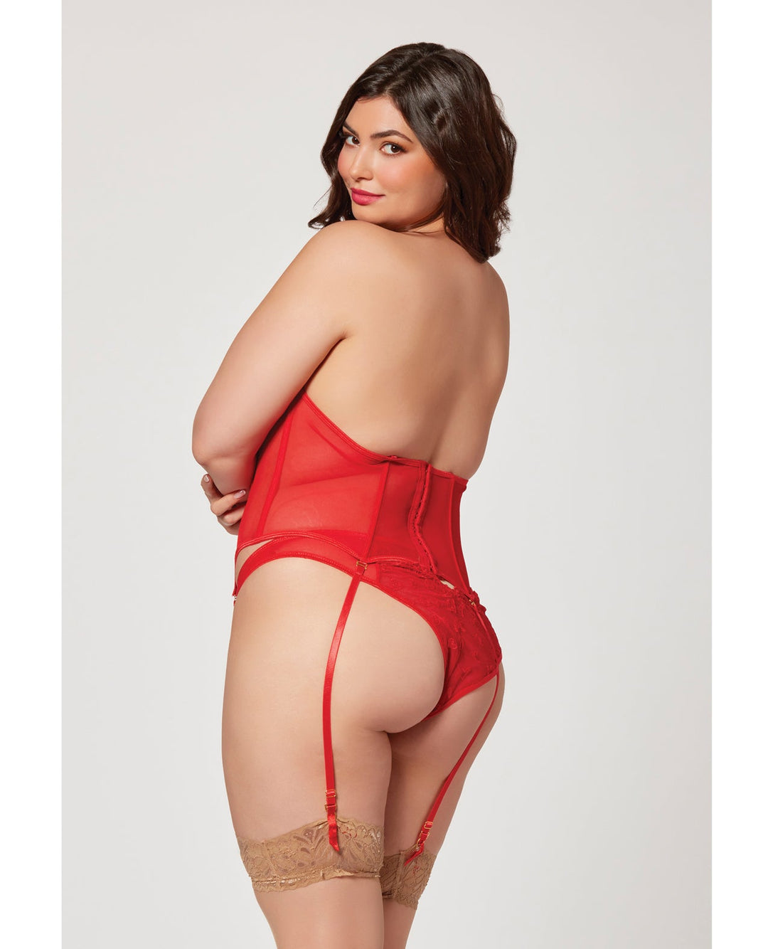 Seven 'til Midnight Queen Valentines Heart Embroidered Mesh Bustier & Panty Red