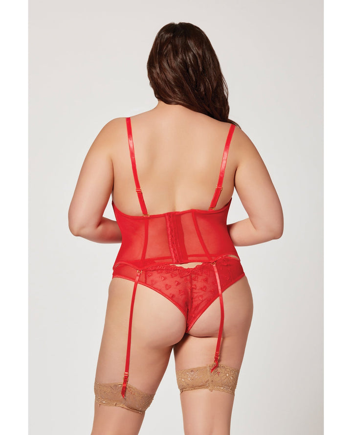 Seven 'til Midnight Queen Valentines Heart Embroidered Mesh Bustier & Panty Red