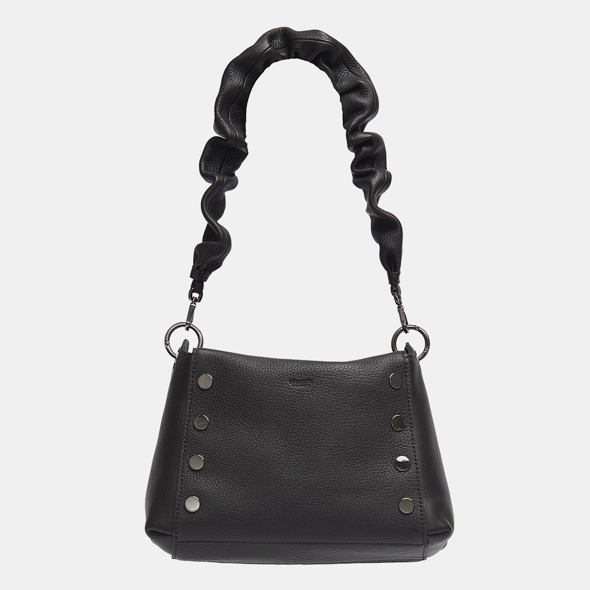 Leather Scrunchie Bag Ruched Strap Black/Gunmetal-Rebel Romance
