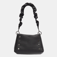 Leather Scrunchie Bag Ruched Strap Black/Gunmetal-Rebel Romance