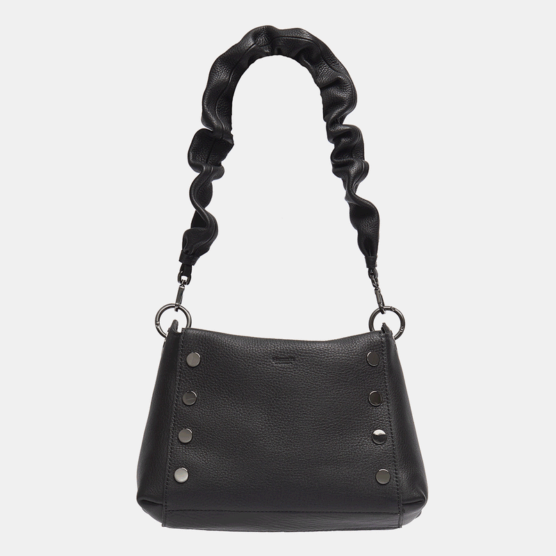 Leather Scrunchie Bag Ruched Strap Black/Gunmetal-Rebel Romance